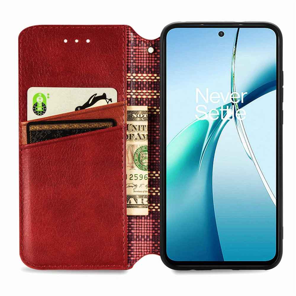 For Samsung Galaxy A57 5G Case Rhombus Imprint PU Leather Wallet Phone Cover - Red
