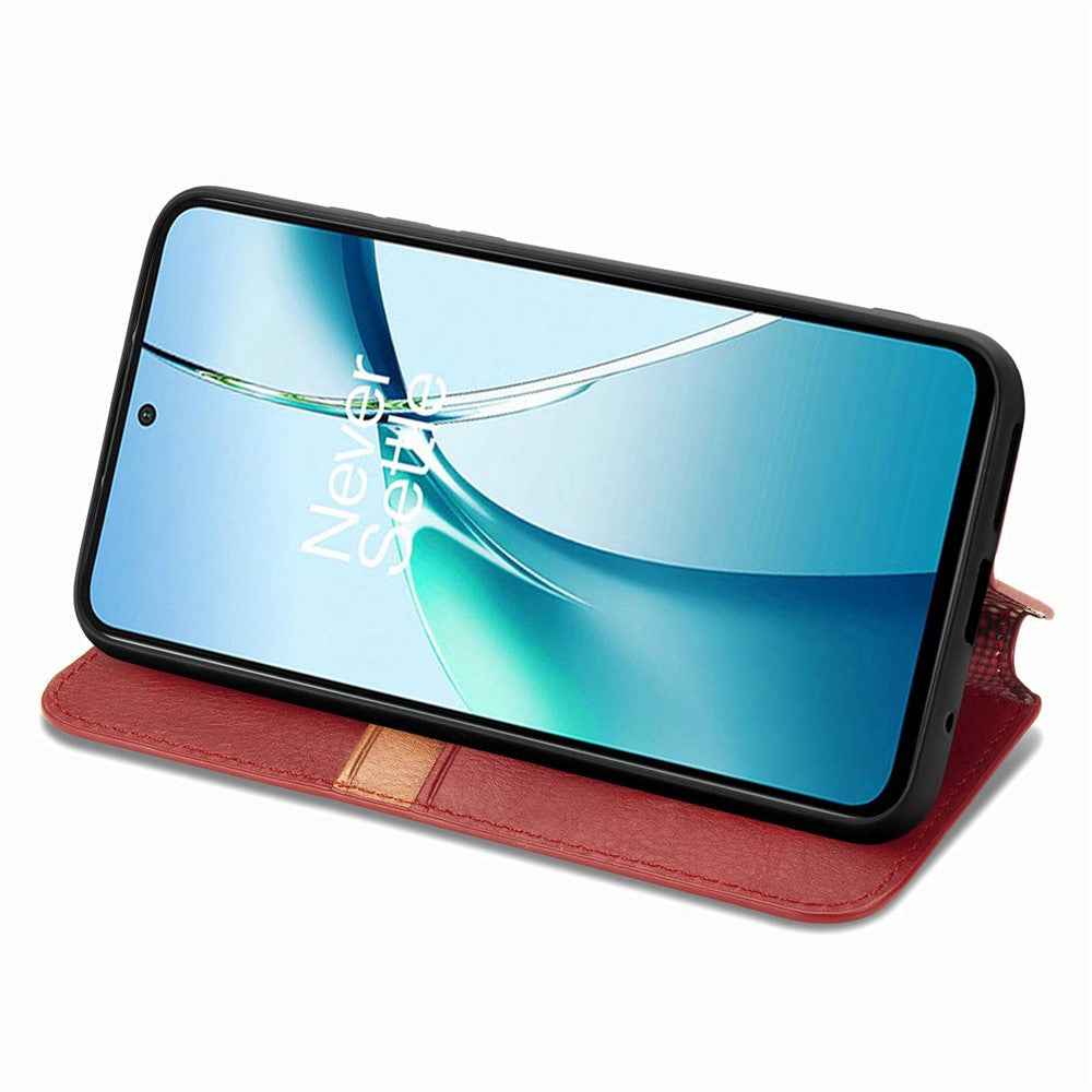 For Samsung Galaxy A57 5G Case Rhombus Imprint PU Leather Wallet Phone Cover - Red