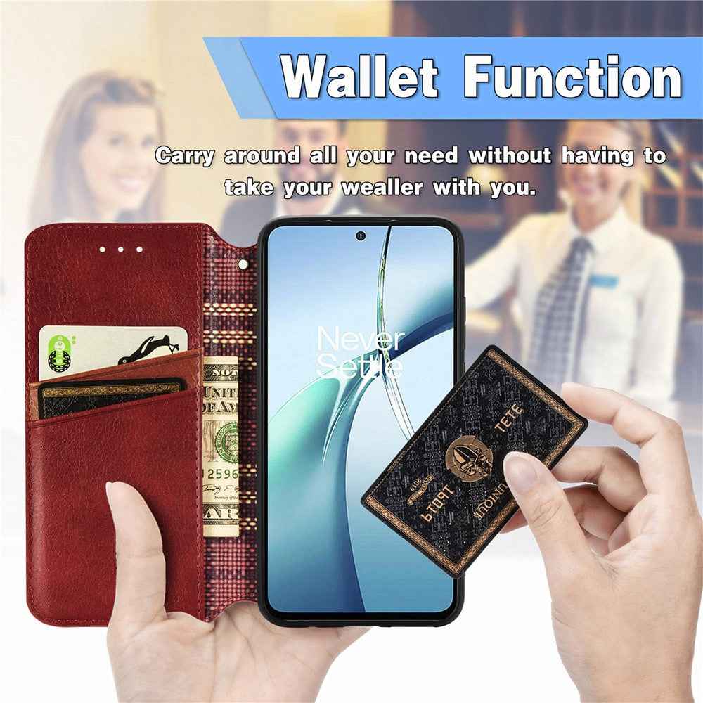 For Samsung Galaxy A57 5G Case Rhombus Imprint PU Leather Wallet Phone Cover - Red