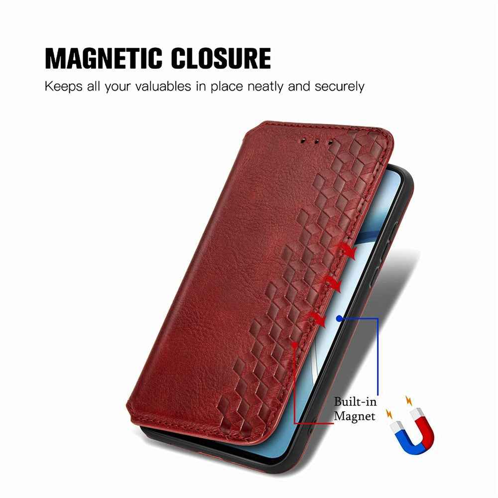 For Samsung Galaxy A57 5G Case Rhombus Imprint PU Leather Wallet Phone Cover - Red