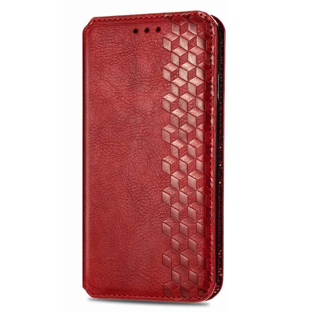 For Samsung Galaxy A57 5G Case Rhombus Imprint PU Leather Wallet Phone Cover - Red