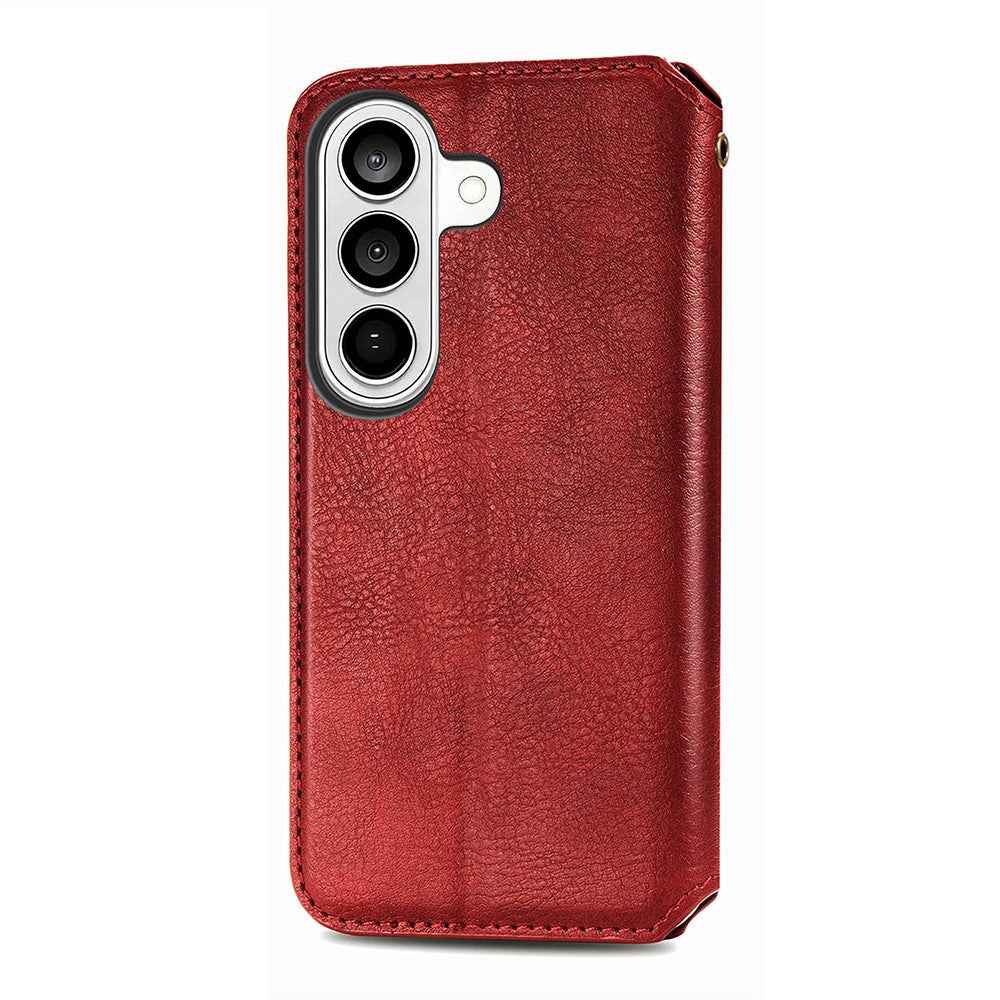 For Samsung Galaxy A57 5G Case Rhombus Imprint PU Leather Wallet Phone Cover - Red