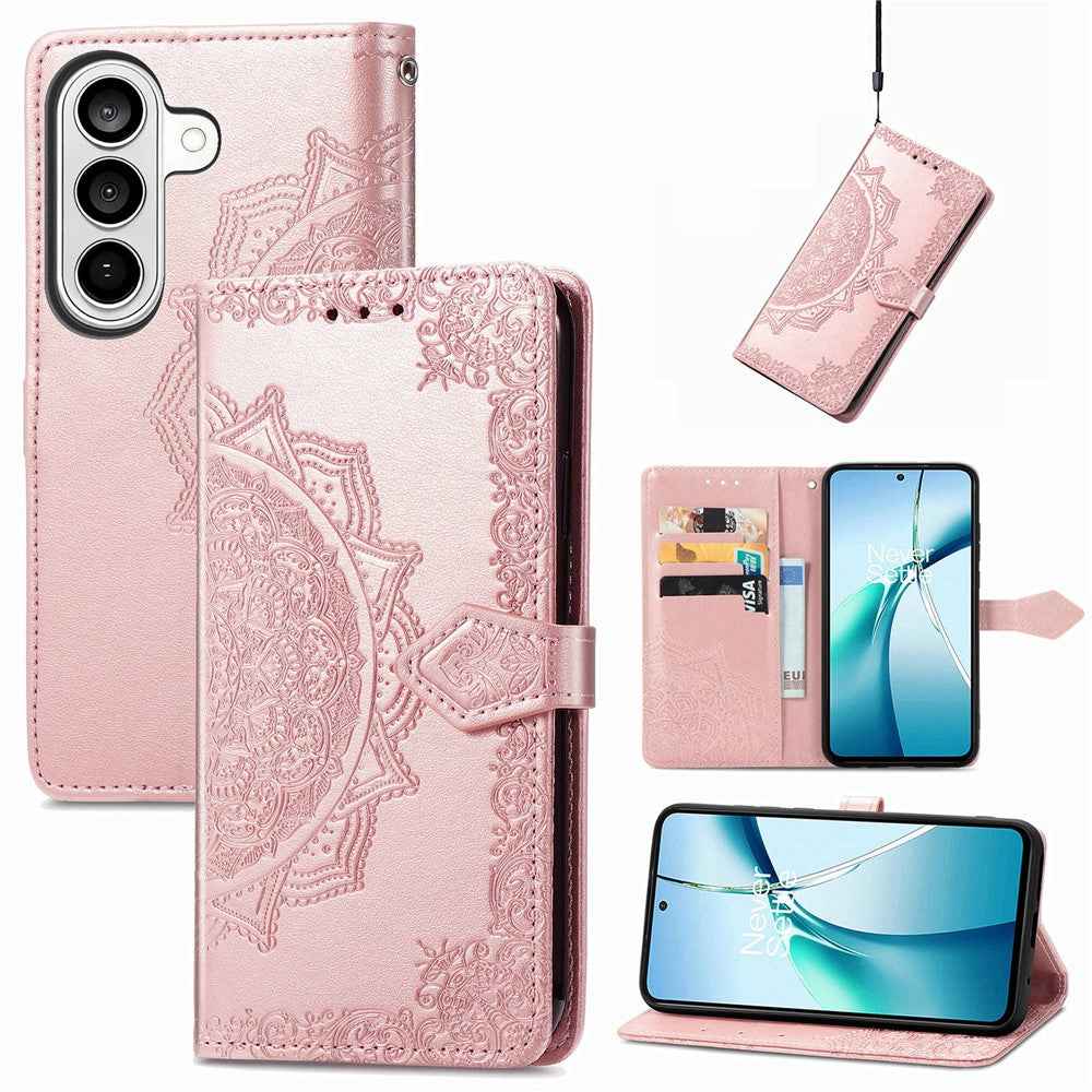 For Samsung Galaxy A57 5G Wallet Case Mandala Flower Leather Phone Cover Stand - Rose Gold