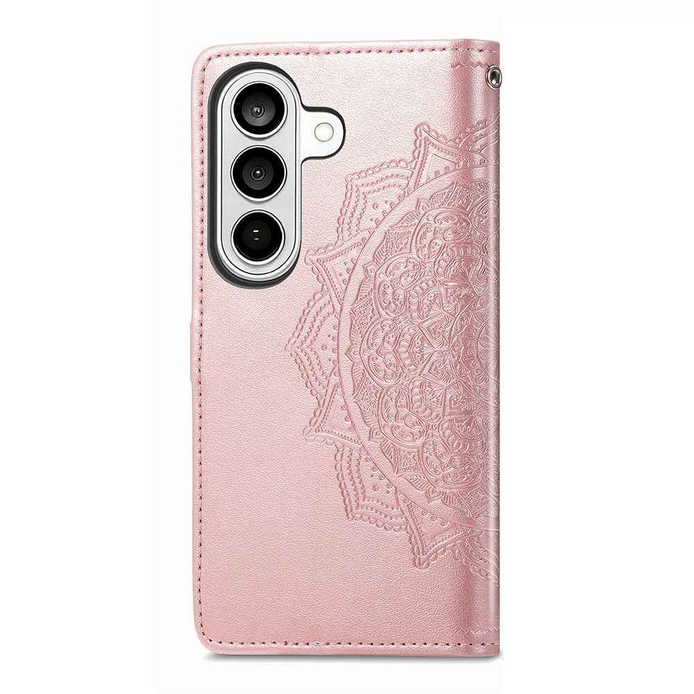 For Samsung Galaxy A57 5G Wallet Case Mandala Flower Leather Phone Cover Stand - Rose Gold