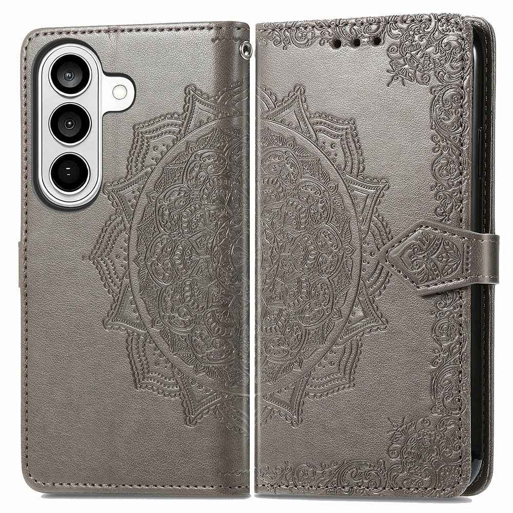 For Samsung Galaxy A57 5G Wallet Case Mandala Flower Leather Phone Cover Stand - Grey