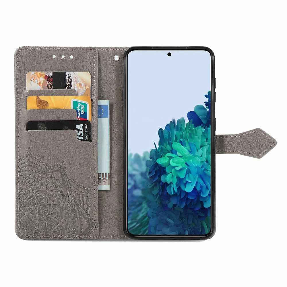 For Samsung Galaxy A57 5G Wallet Case Mandala Flower Leather Phone Cover Stand - Grey