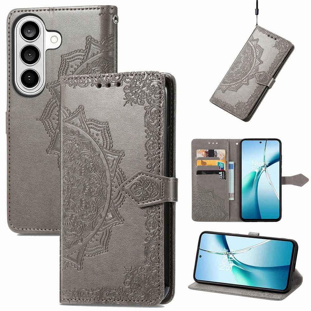 For Samsung Galaxy A57 5G Wallet Case Mandala Flower Leather Phone Cover Stand - Grey