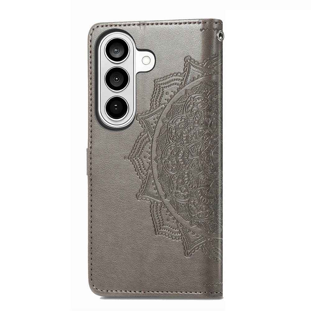 For Samsung Galaxy A57 5G Wallet Case Mandala Flower Leather Phone Cover Stand - Grey