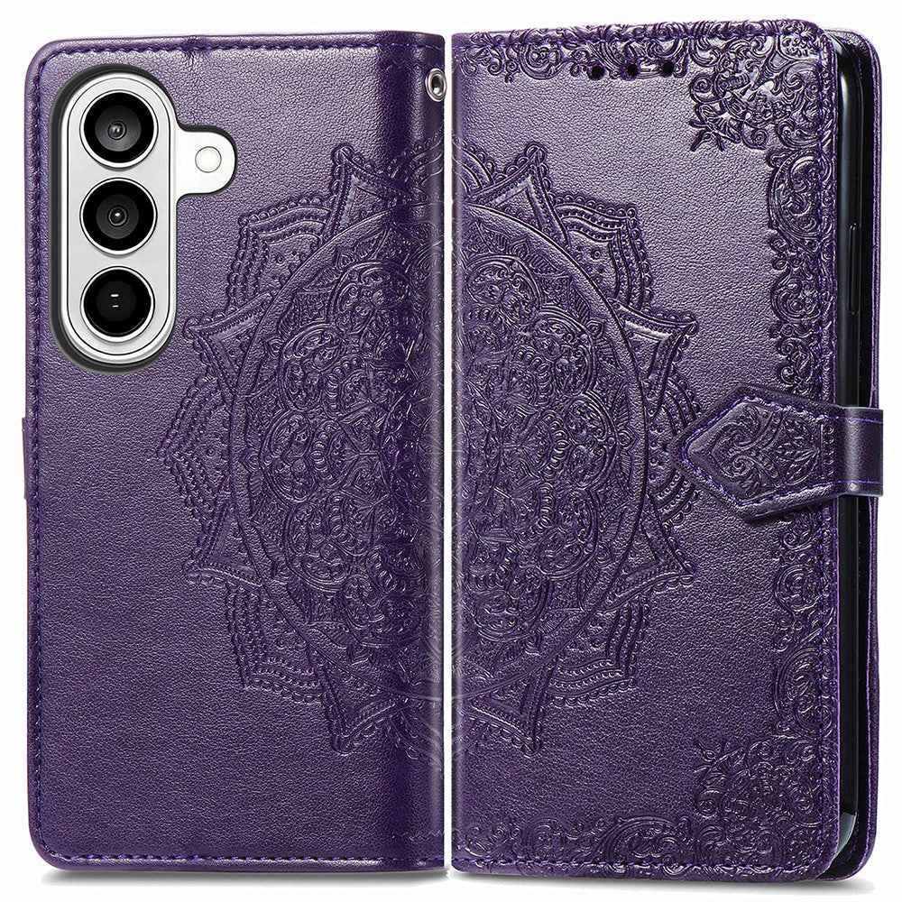 For Samsung Galaxy A57 5G Wallet Case Mandala Flower Leather Phone Cover Stand - Purple
