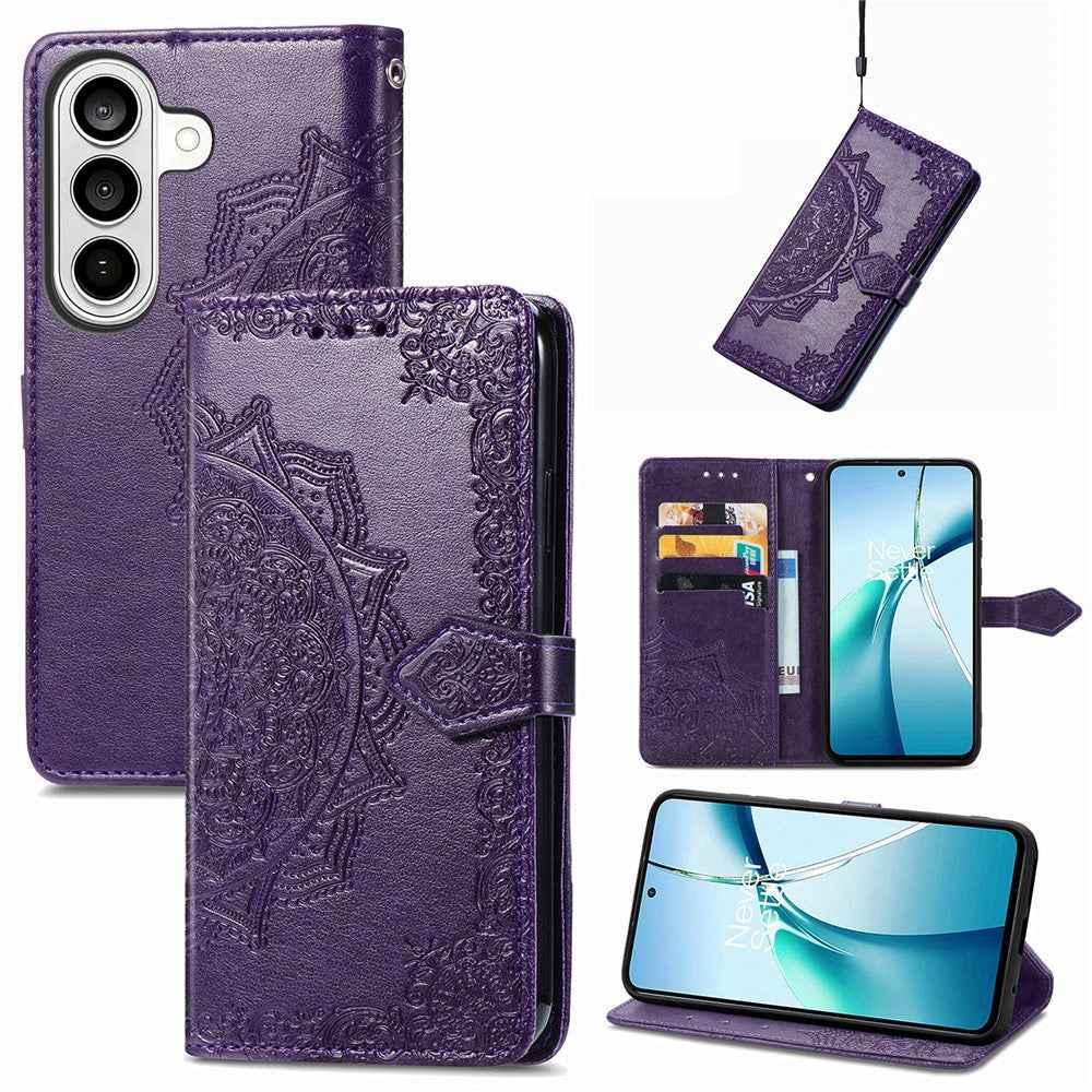 For Samsung Galaxy A57 5G Wallet Case Mandala Flower Leather Phone Cover Stand - Purple
