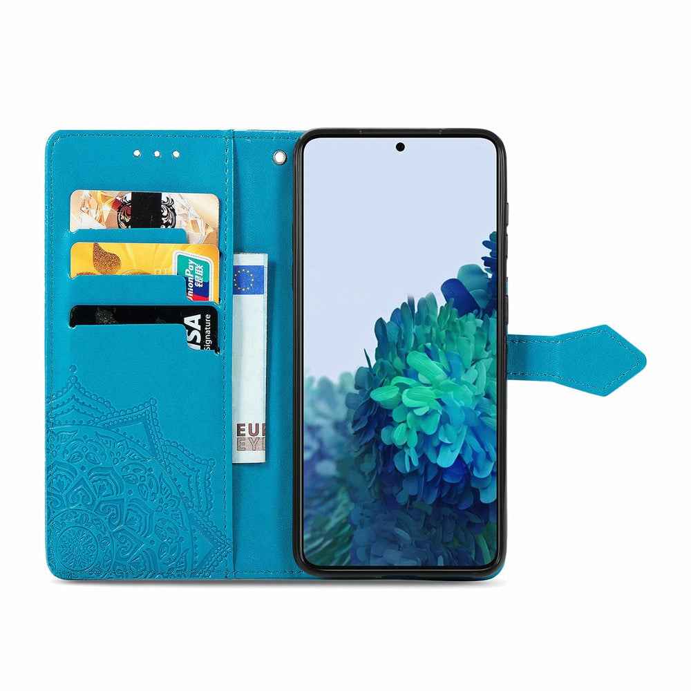 For Samsung Galaxy A57 5G Wallet Case Mandala Flower Leather Phone Cover Stand - Blue