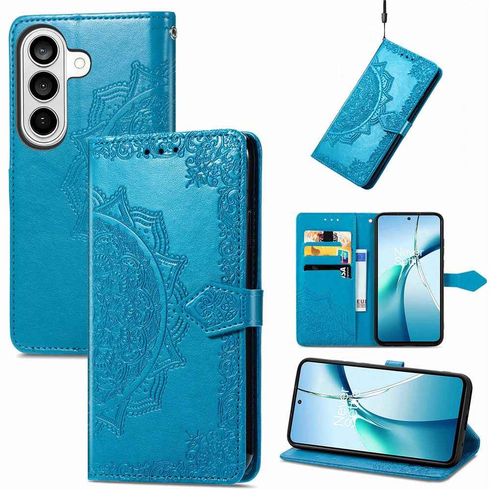 For Samsung Galaxy A57 5G Wallet Case Mandala Flower Leather Phone Cover Stand - Blue