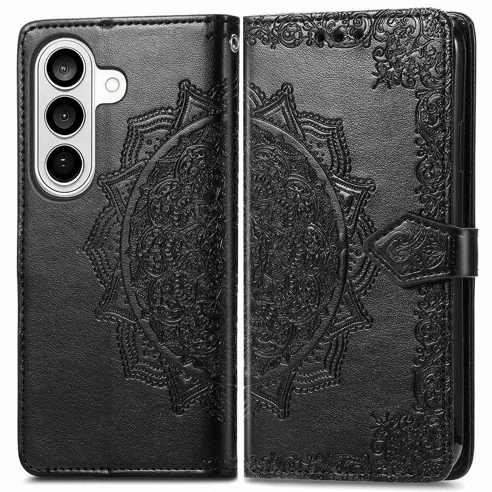 For Samsung Galaxy A57 5G Wallet Case Mandala Flower Leather Phone Cover Stand - Black