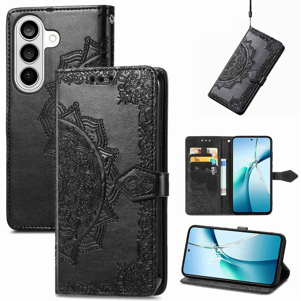 For Samsung Galaxy A57 5G Wallet Case Mandala Flower Leather Phone Cover Stand - Black