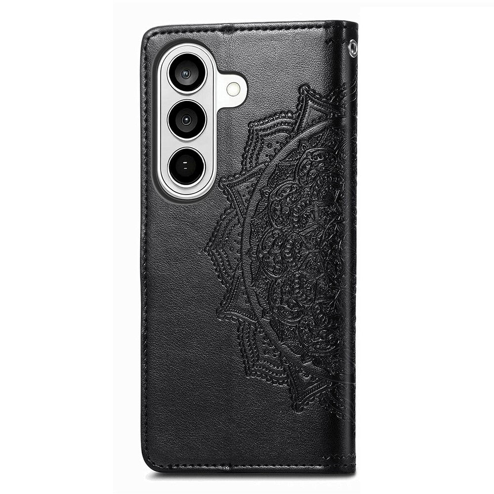 For Samsung Galaxy A57 5G Wallet Case Mandala Flower Leather Phone Cover Stand - Black