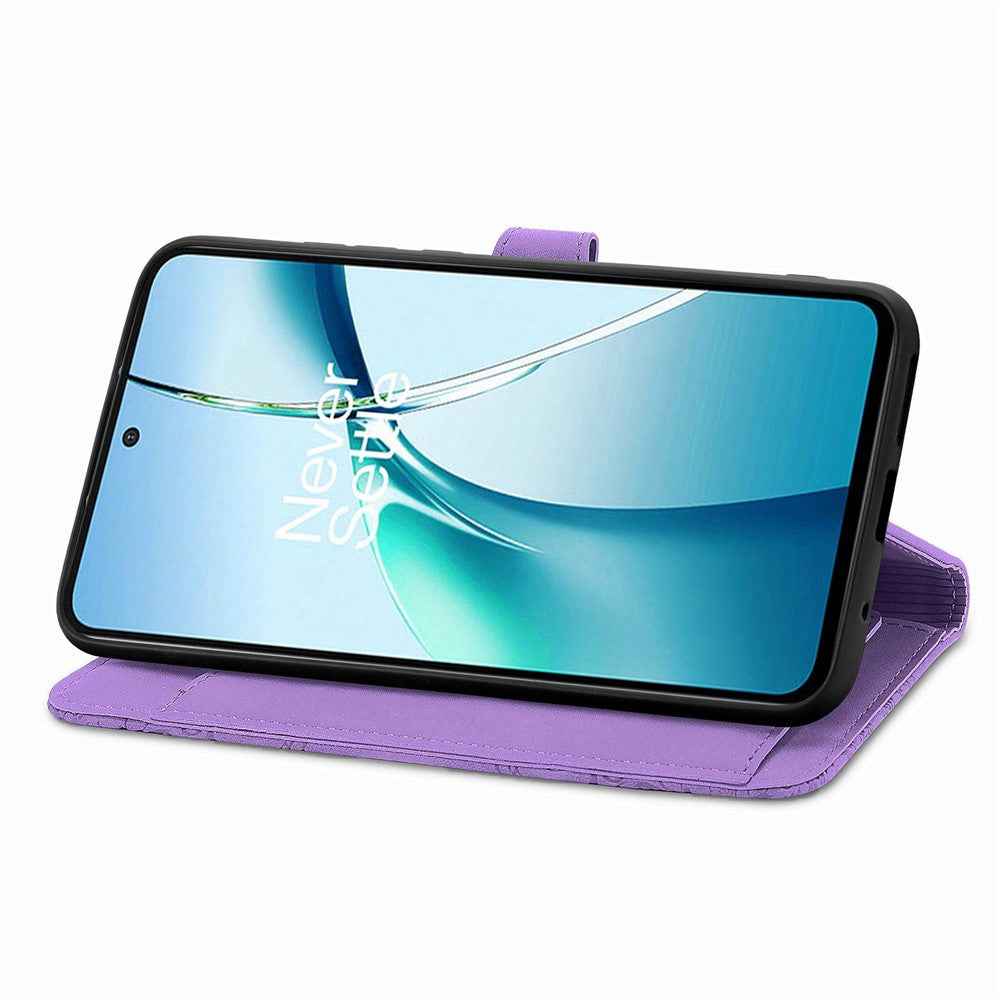 For Samsung Galaxy A57 5G Zipper Wallet Case with Strap Flower Imprint PU Leather Phone Cover - Purple