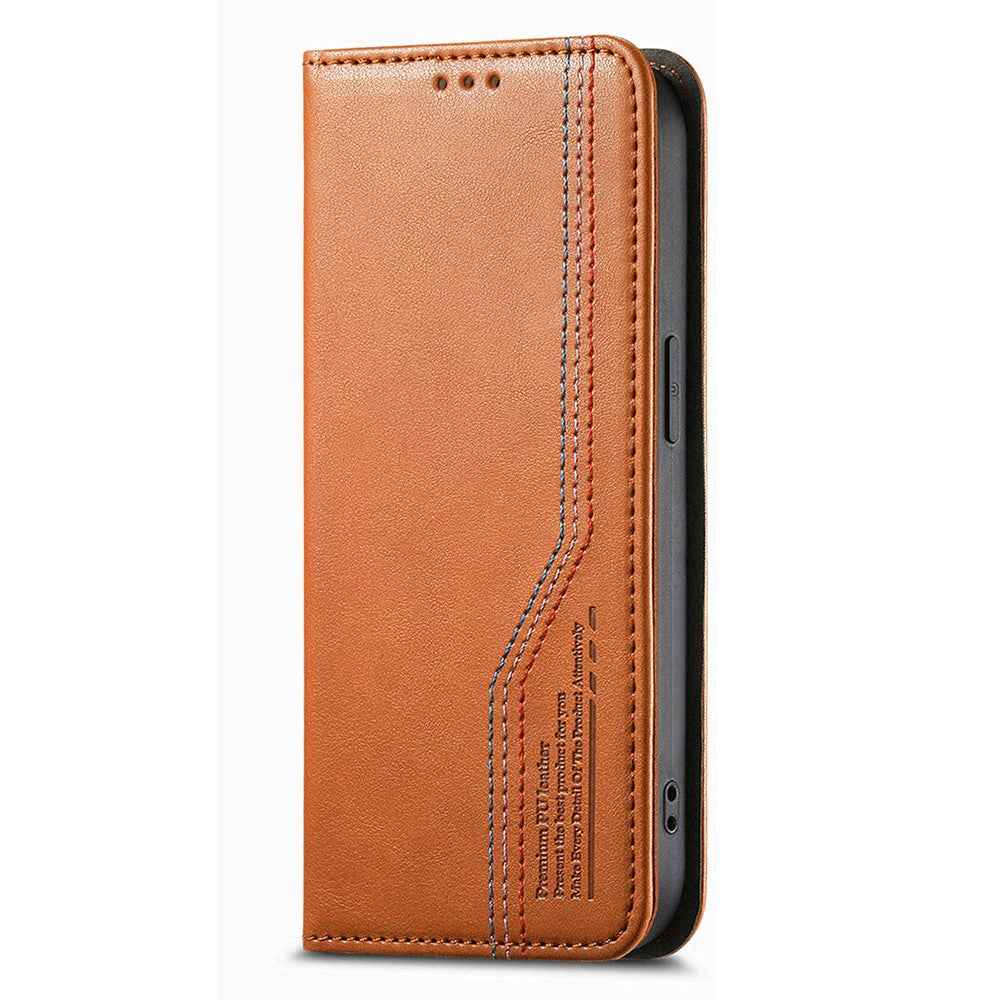 For Samsung Galaxy A57 5G Case Wallet Tri-Color Stitching Leather Phone Cover with Elastic Wristband - Brown