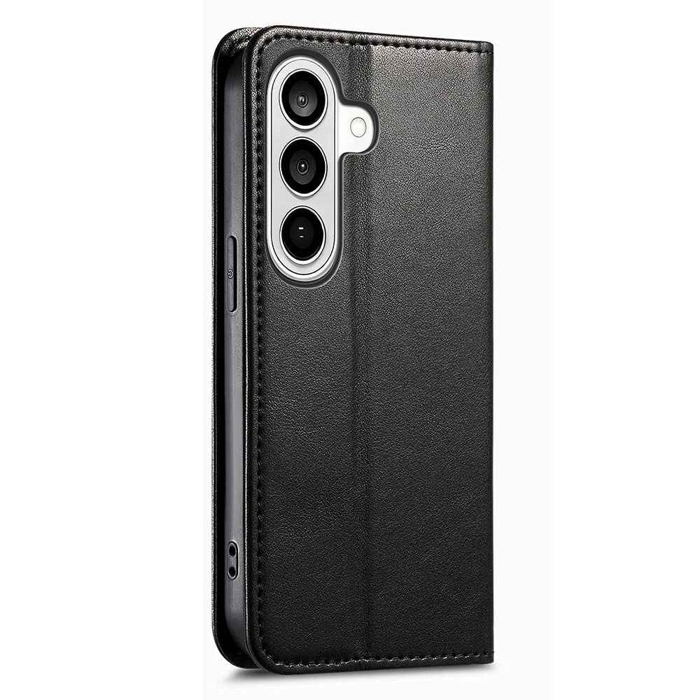 For Samsung Galaxy A57 5G Case Wallet Tri-Color Stitching Leather Phone Cover with Elastic Wristband - Black