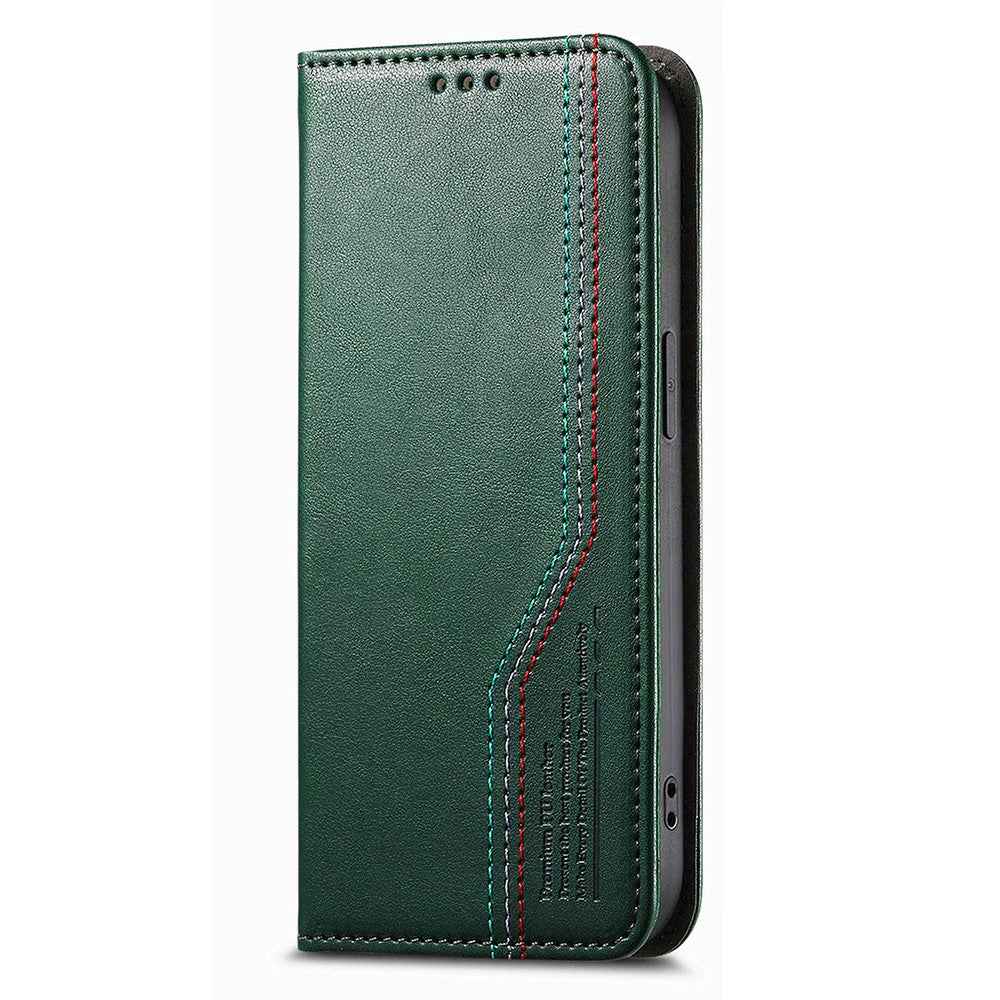 For Samsung Galaxy A57 5G Case Wallet Tri-Color Stitching Leather Phone Cover with Elastic Wristband - Green