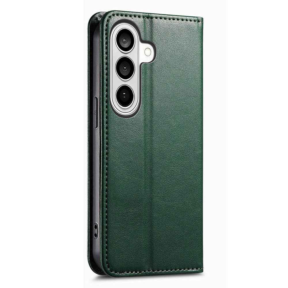 For Samsung Galaxy A57 5G Case Wallet Tri-Color Stitching Leather Phone Cover with Elastic Wristband - Green