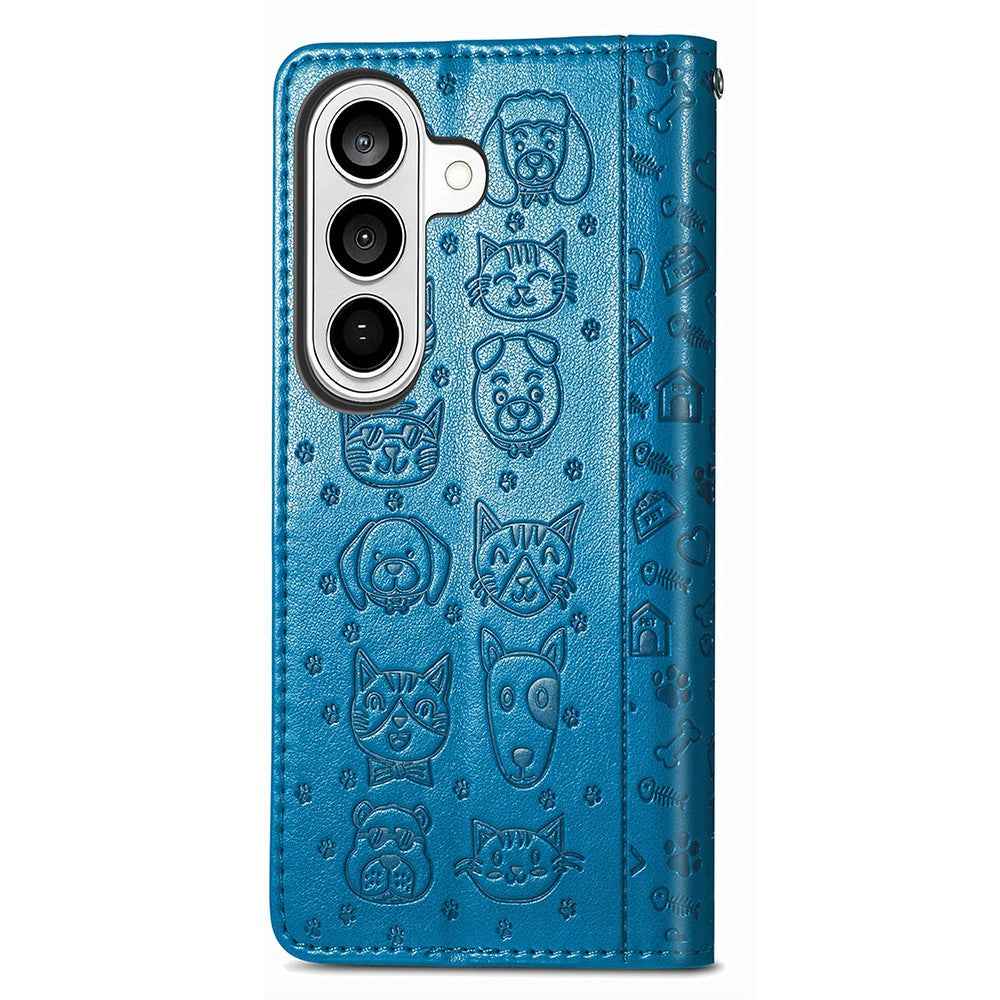 For Samsung Galaxy A57 5G Case Flip Wallet Leather Phone Cover with Cute Cat Dog Pattern - Blue