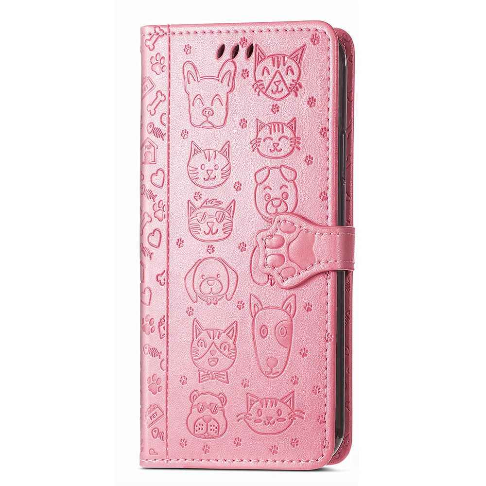 For Samsung Galaxy A57 5G Case Flip Wallet Leather Phone Cover with Cute Cat Dog Pattern - Pink
