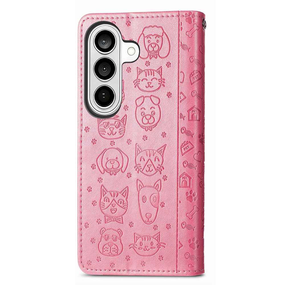 For Samsung Galaxy A57 5G Case Flip Wallet Leather Phone Cover with Cute Cat Dog Pattern - Pink