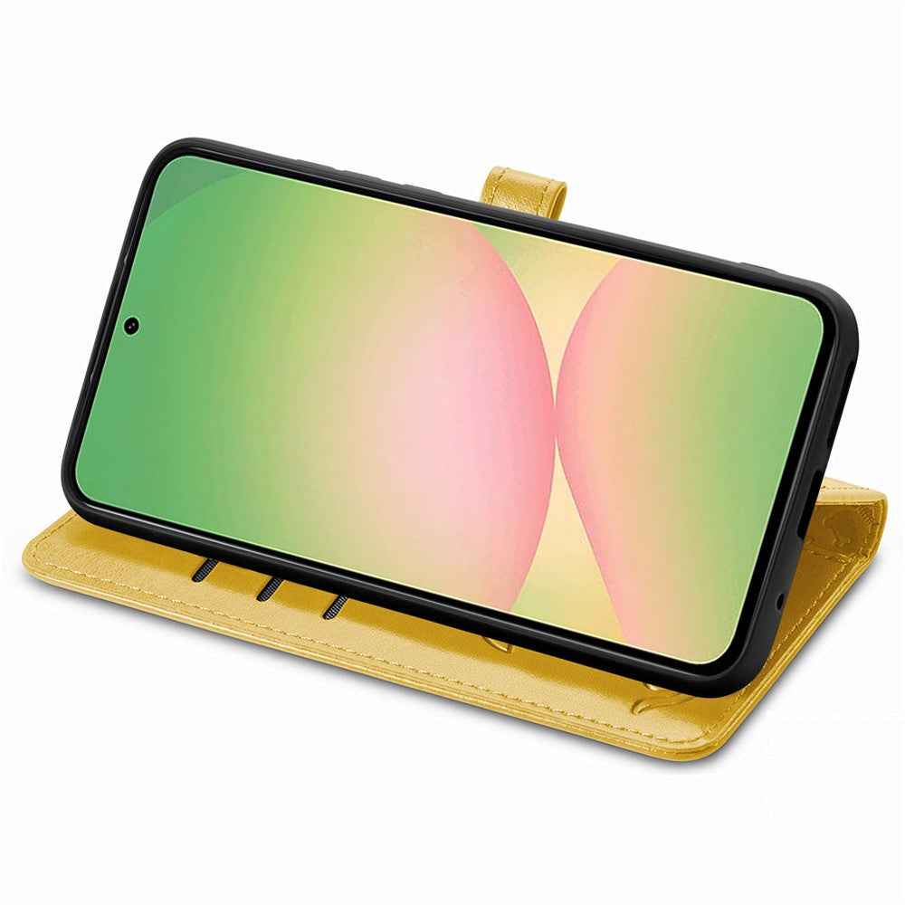 For Samsung Galaxy A57 5G Case Flip Wallet Leather Phone Cover with Cute Cat Dog Pattern - Yellow