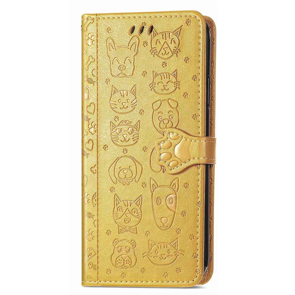 For Samsung Galaxy A57 5G Case Flip Wallet Leather Phone Cover with Cute Cat Dog Pattern - Yellow