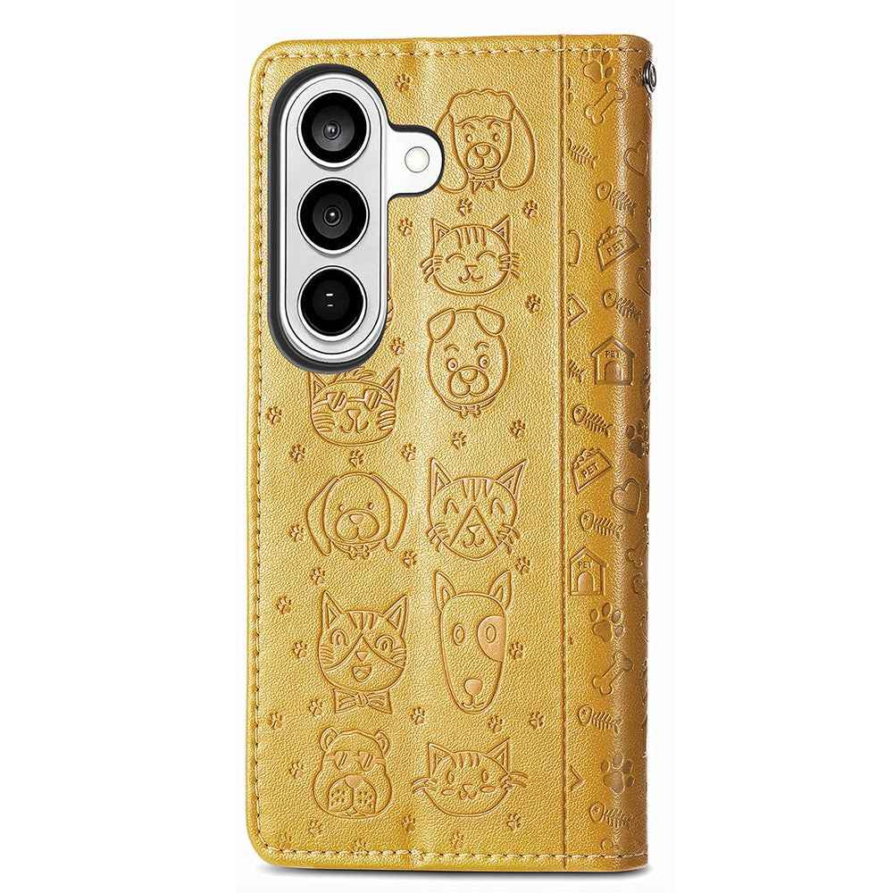 For Samsung Galaxy A57 5G Case Flip Wallet Leather Phone Cover with Cute Cat Dog Pattern - Yellow