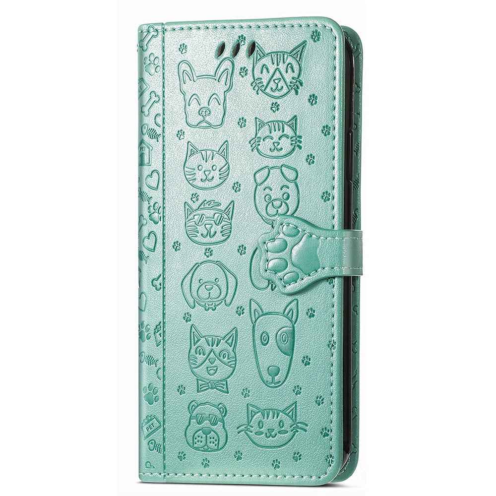 For Samsung Galaxy A57 5G Case Flip Wallet Leather Phone Cover with Cute Cat Dog Pattern - Green