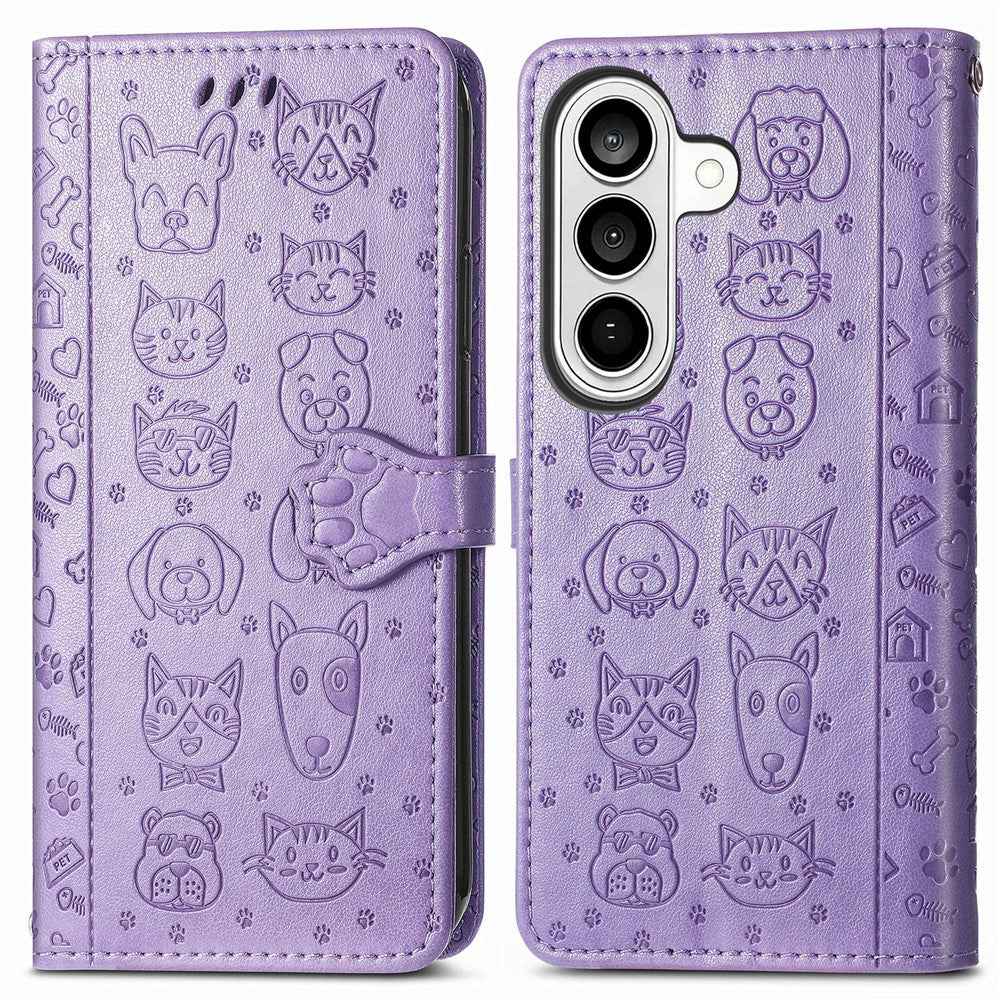 For Samsung Galaxy A57 5G Case Flip Wallet Leather Phone Cover with Cute Cat Dog Pattern - Light Purple