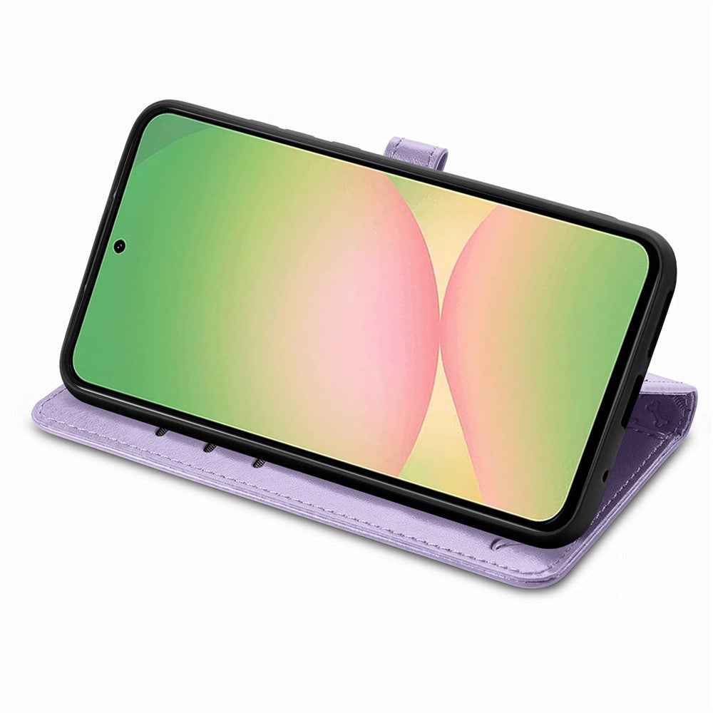 For Samsung Galaxy A57 5G Case Flip Wallet Leather Phone Cover with Cute Cat Dog Pattern - Light Purple