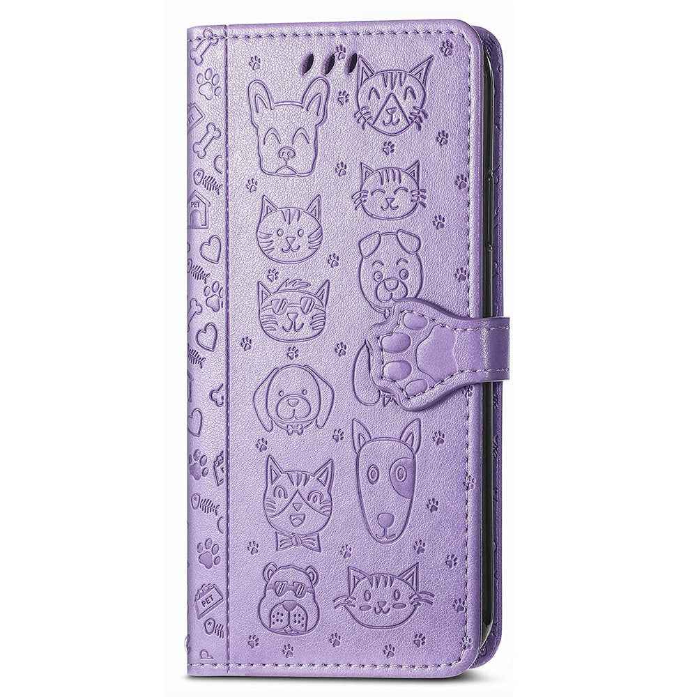 For Samsung Galaxy A57 5G Case Flip Wallet Leather Phone Cover with Cute Cat Dog Pattern - Light Purple