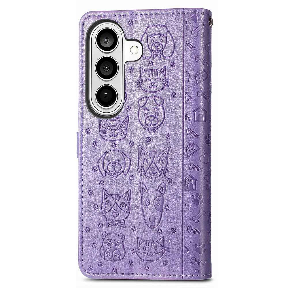 For Samsung Galaxy A57 5G Case Flip Wallet Leather Phone Cover with Cute Cat Dog Pattern - Light Purple