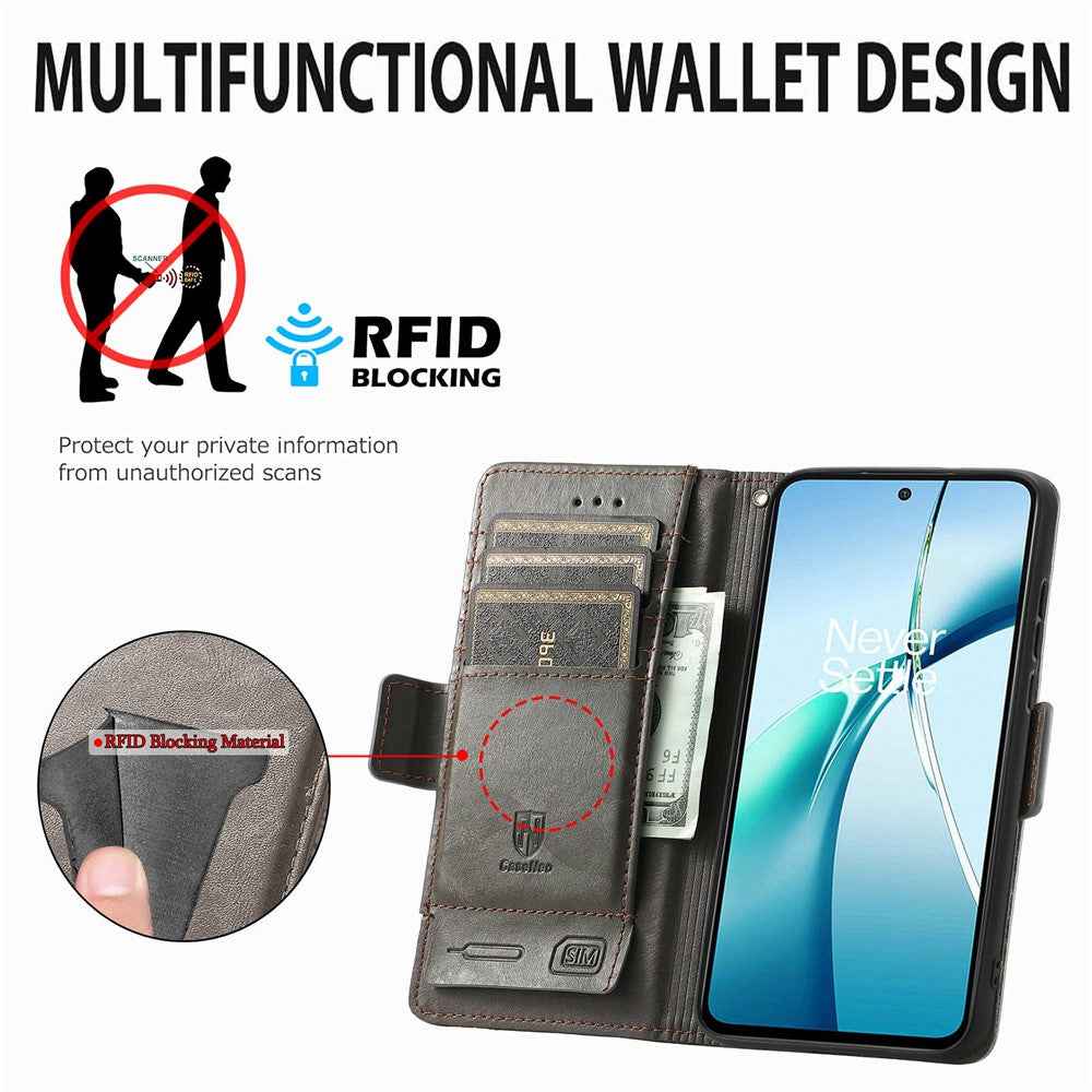 CASENEO For Samsung Galaxy A57 5G Phone Cases PU Leather Cover Stand with RFID Blocking Wallet - Dark Brown