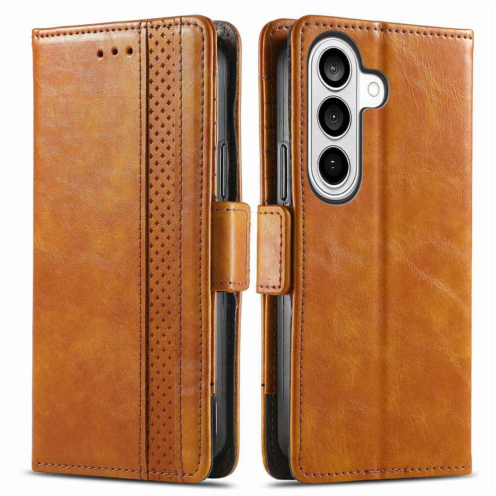 CASENEO For Samsung Galaxy A57 5G Phone Cases PU Leather Cover Stand with RFID Blocking Wallet - Light Brown