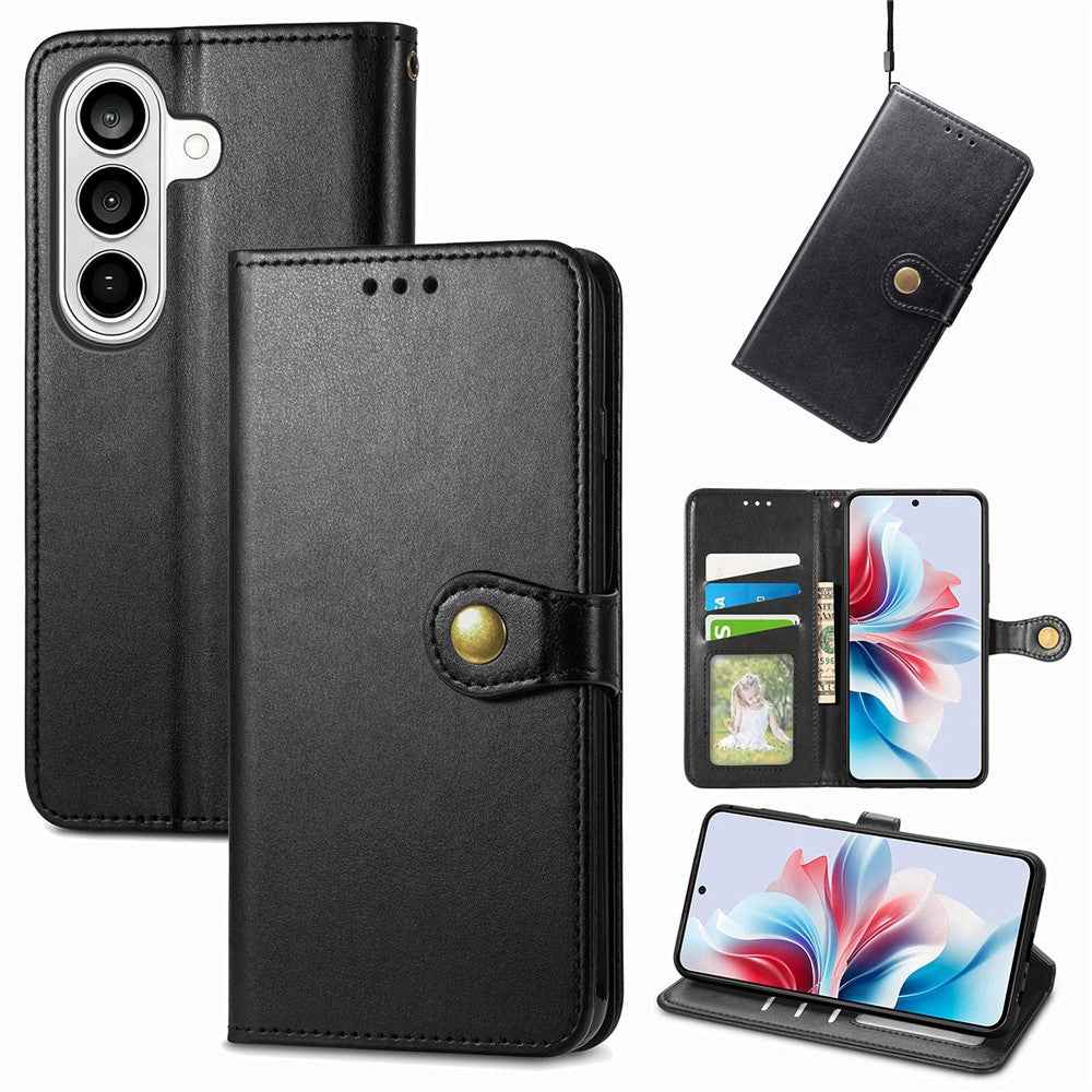 For Samsung Galaxy A57 5G Case Wallet Stand Leather Phone Cover with Wrist Strap - Black