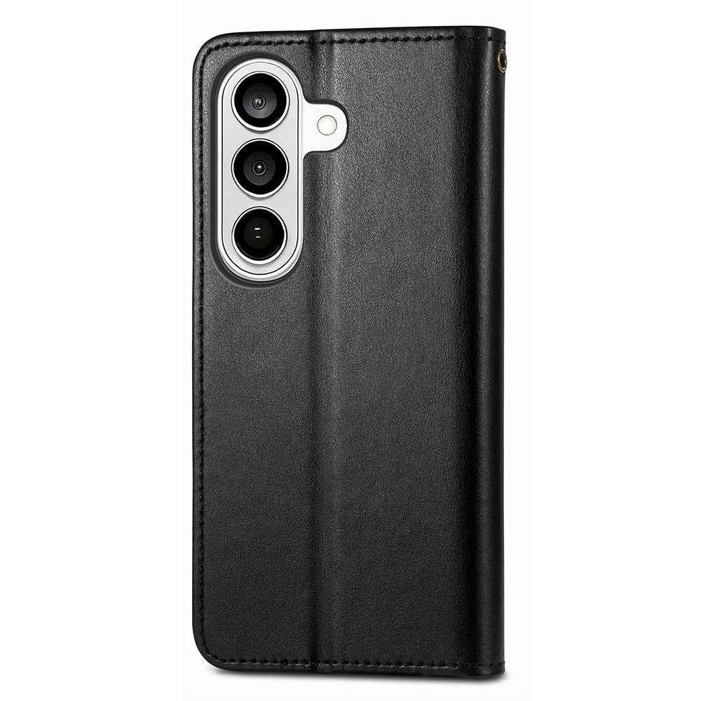 For Samsung Galaxy A57 5G Case Wallet Stand Leather Phone Cover with Wrist Strap - Black