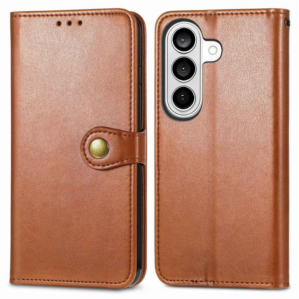 For Samsung Galaxy A57 5G Case Wallet Stand Leather Phone Cover with Wrist Strap - Brown