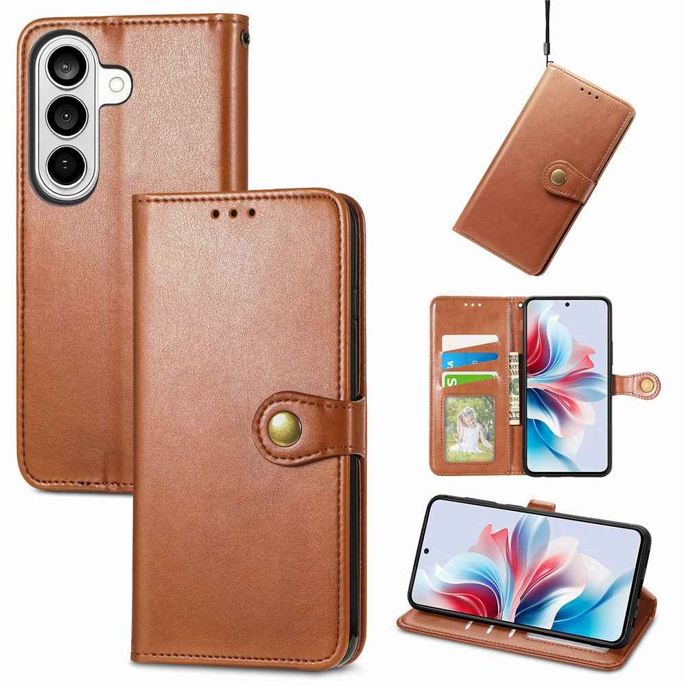 For Samsung Galaxy A57 5G Case Wallet Stand Leather Phone Cover with Wrist Strap - Brown