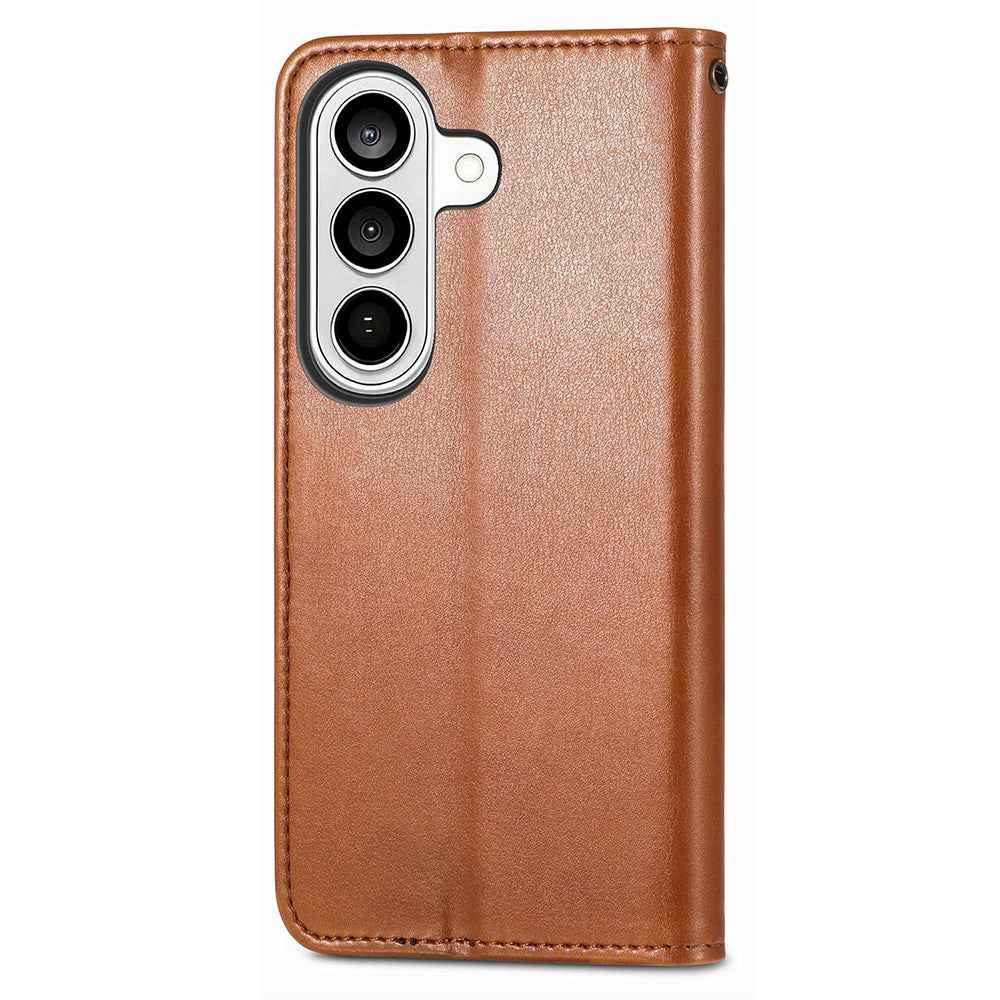 For Samsung Galaxy A57 5G Case Wallet Stand Leather Phone Cover with Wrist Strap - Brown