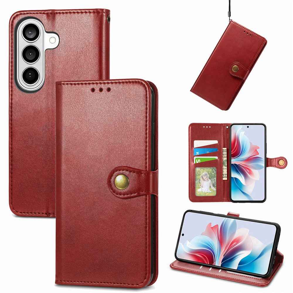 For Samsung Galaxy A57 5G Case Wallet Stand Leather Phone Cover with Wrist Strap - Red