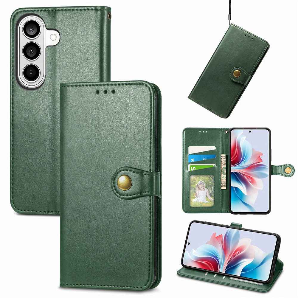 For Samsung Galaxy A57 5G Case Wallet Stand Leather Phone Cover with Wrist Strap - Green