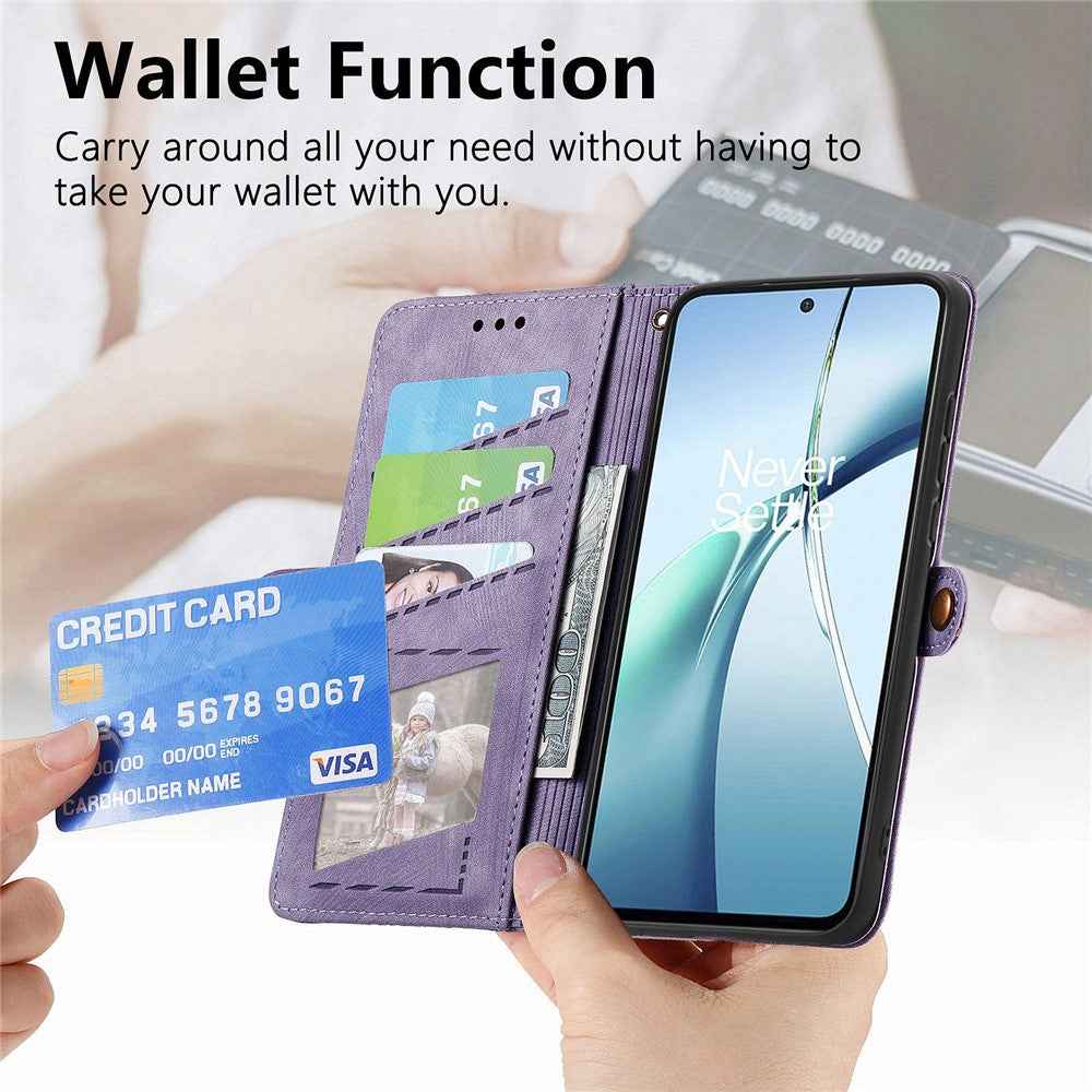 For Samsung Galaxy A57 5G Case Zipper Wallet Geometry Lines Leather Phone Cover with Strap - Purple