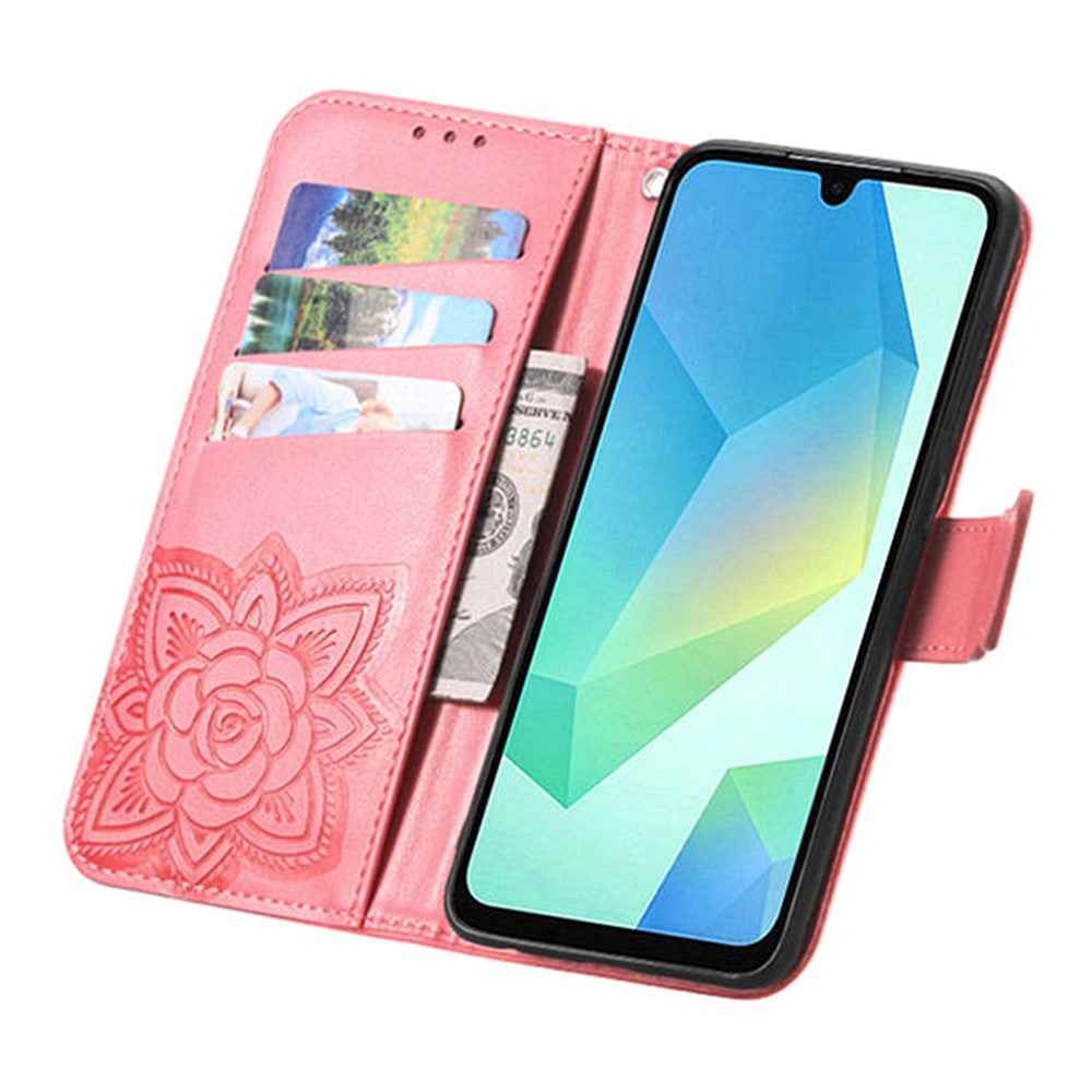 For Samsung Galaxy A57 5G Case with Strap Butterfly Pattern PU Leather Wallet Phone Cover - Pink