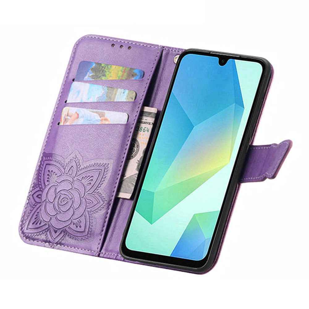For Samsung Galaxy A57 5G Case with Strap Butterfly Pattern PU Leather Wallet Phone Cover - Light Purple