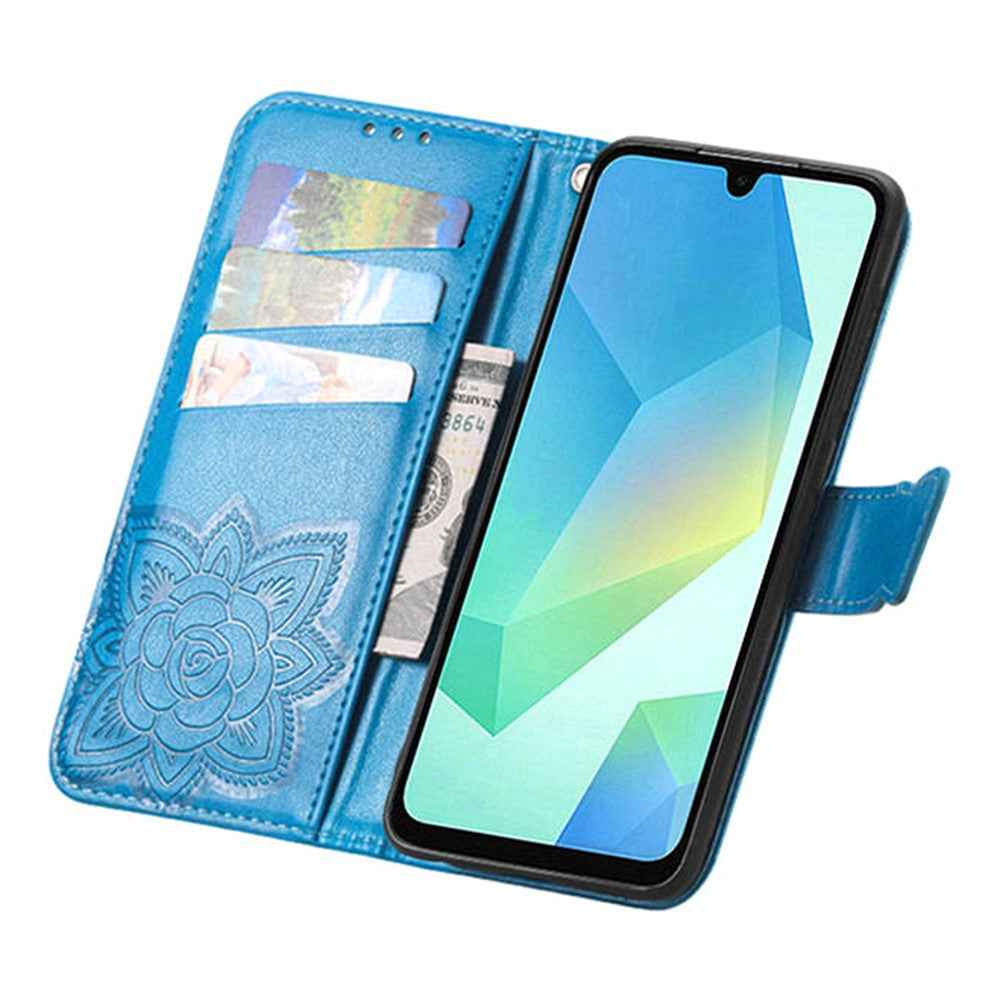 For Samsung Galaxy A57 5G Case with Strap Butterfly Pattern PU Leather Wallet Phone Cover - Blue