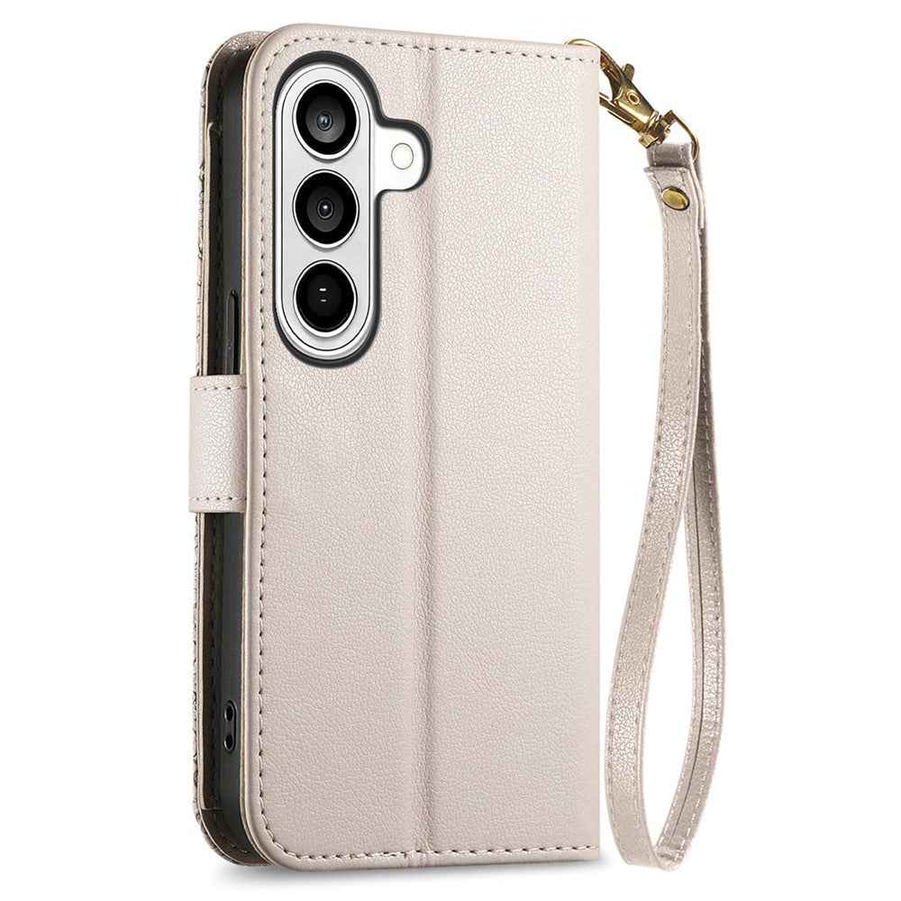 For Samsung Galaxy A57 5G Case Floral Leaf Pattern Multi Card Slots Zipper Leather Phone Cover with Wrist Strap - Grey