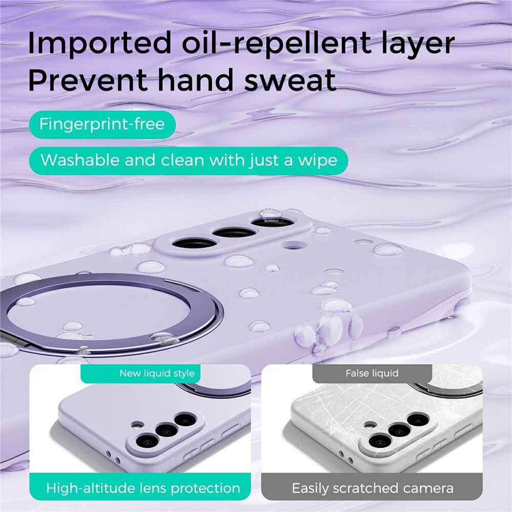 ABEEL For Samsung Galaxy A57 5G Magnetic Case Kickstand Skin Touch Liquid Silicone Phone Cover - Purple